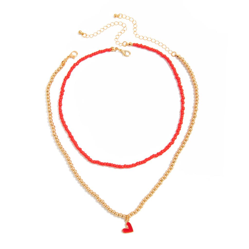 Light Luxury Niche Metal Oil Drop Love Pendant Necklace, Simple Ccb Beads Stacked Collarbone Necklace