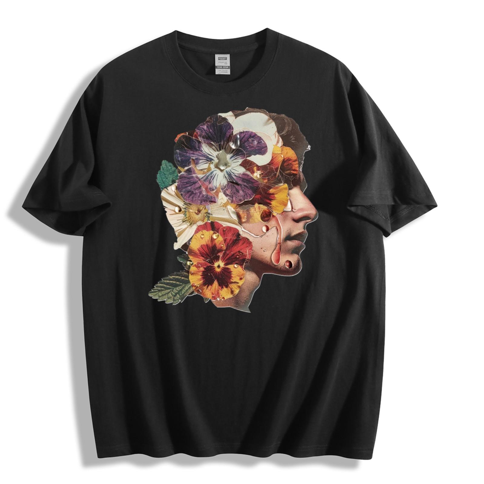Floral Face T-Shirt Mens Womens Tees Top - Artistic Design Unisex Tee M