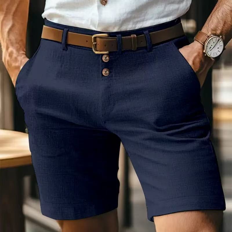 Nuovo Arrivo Estivo Pantaloncini da Uomo Pantaloncini da Uomo in Lino a Cinque Pollici Lisci con Bottone Davanti Pantaloni Casual Sportivi da Spiaggia