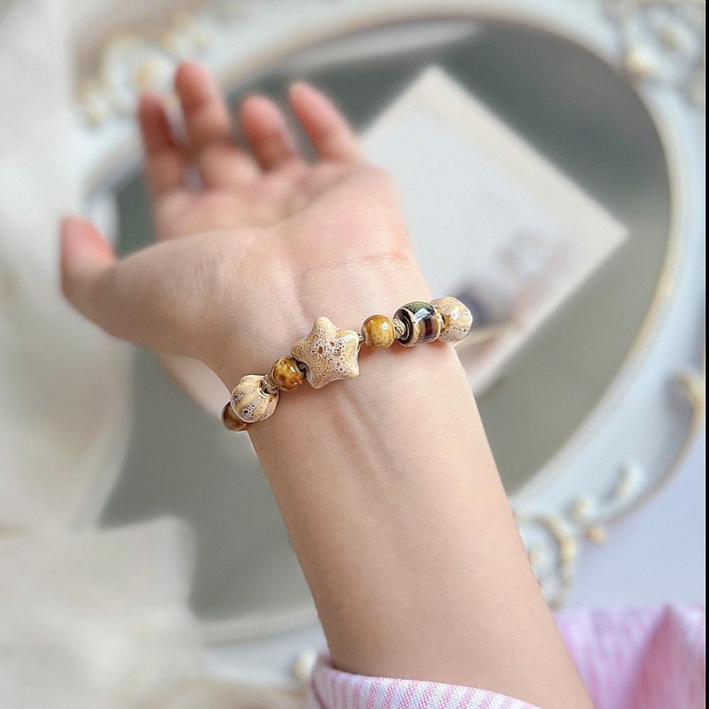 China Ethnisch Retro Jingdezhen Keramik Stern Runde Perlen Kette Armband für Frauen Freundschaft Charme Schmuck Zubehör Geschenke