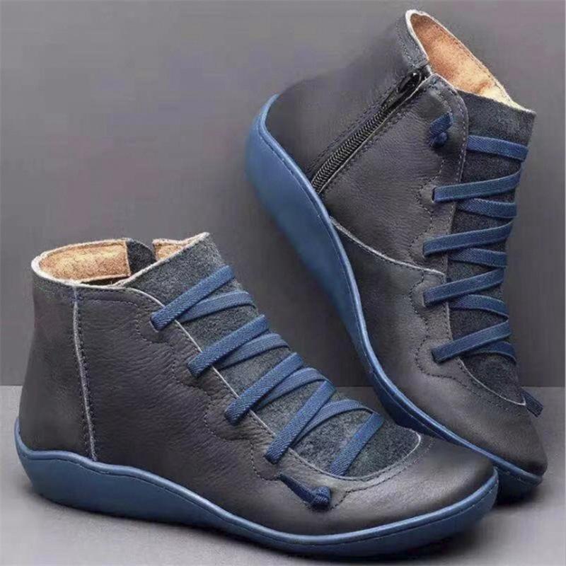 Plus Size Women's Retro Ankle Boots - Flat Bottom, Casual, Autumn/Winter, Size 43