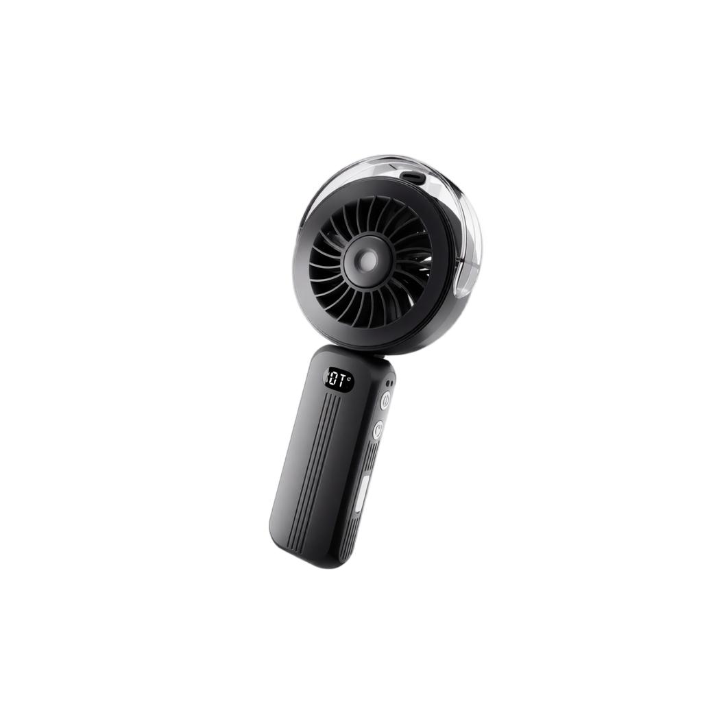 Portable Handheld Fan with Spray Foldable Rechargeable Brushless Motor High Capacity Battery Strong Airflow for Outdoor Travel