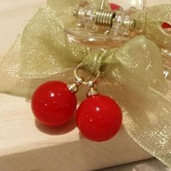 Hairpin Transparent Clip Gentle Non-Harmful Design Smooth Edges Hair Clip Green Gauze Bow Red Beaded Cherry Hair