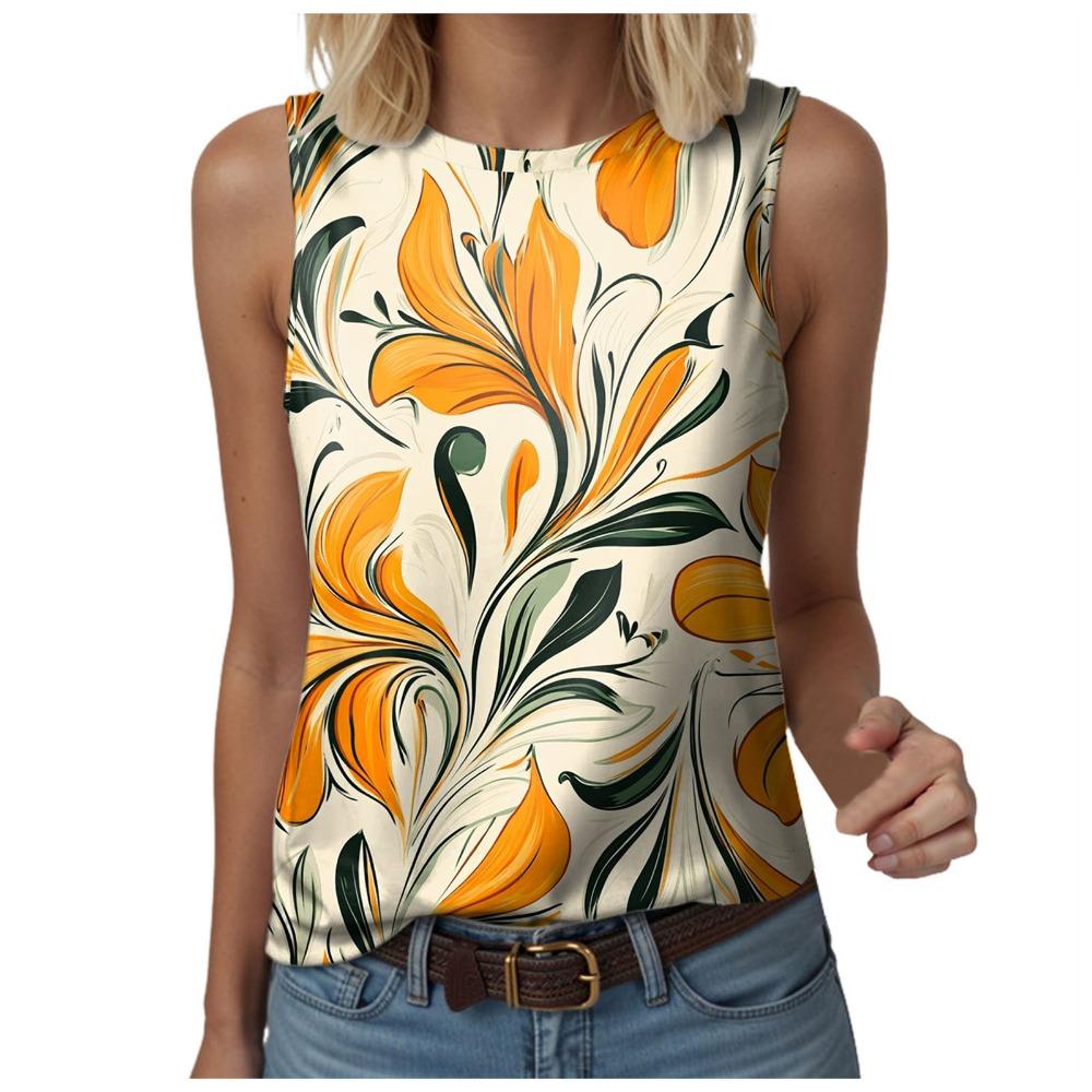 Women s comfortable round neck sleeveless printed vest S