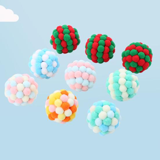 Pet Cats Dogs Color Block Plush Bell Ball Claws Grinding Bite-resistant Chew Toy