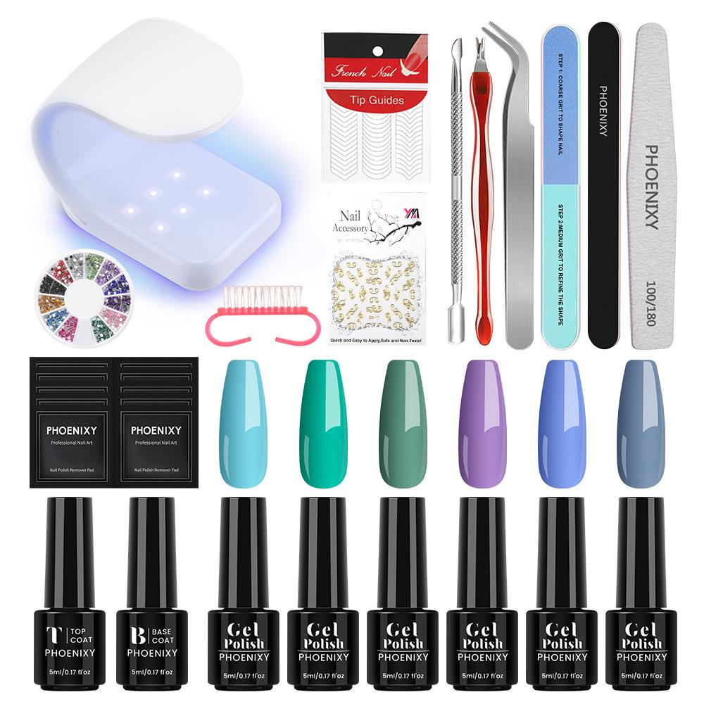 PHOENIXY UV LED Nail Lamp Nail Dryer Varnish Gel Nail Polish Set Manicure Kit Base Top Coat and Soak-off Nail Art Tool Sets Starter Kit