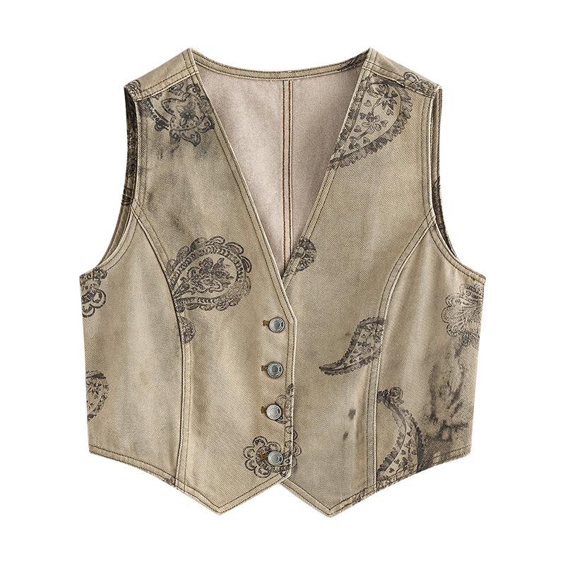 Chuyu Women's Retro Old Money Style Short Denim Vest