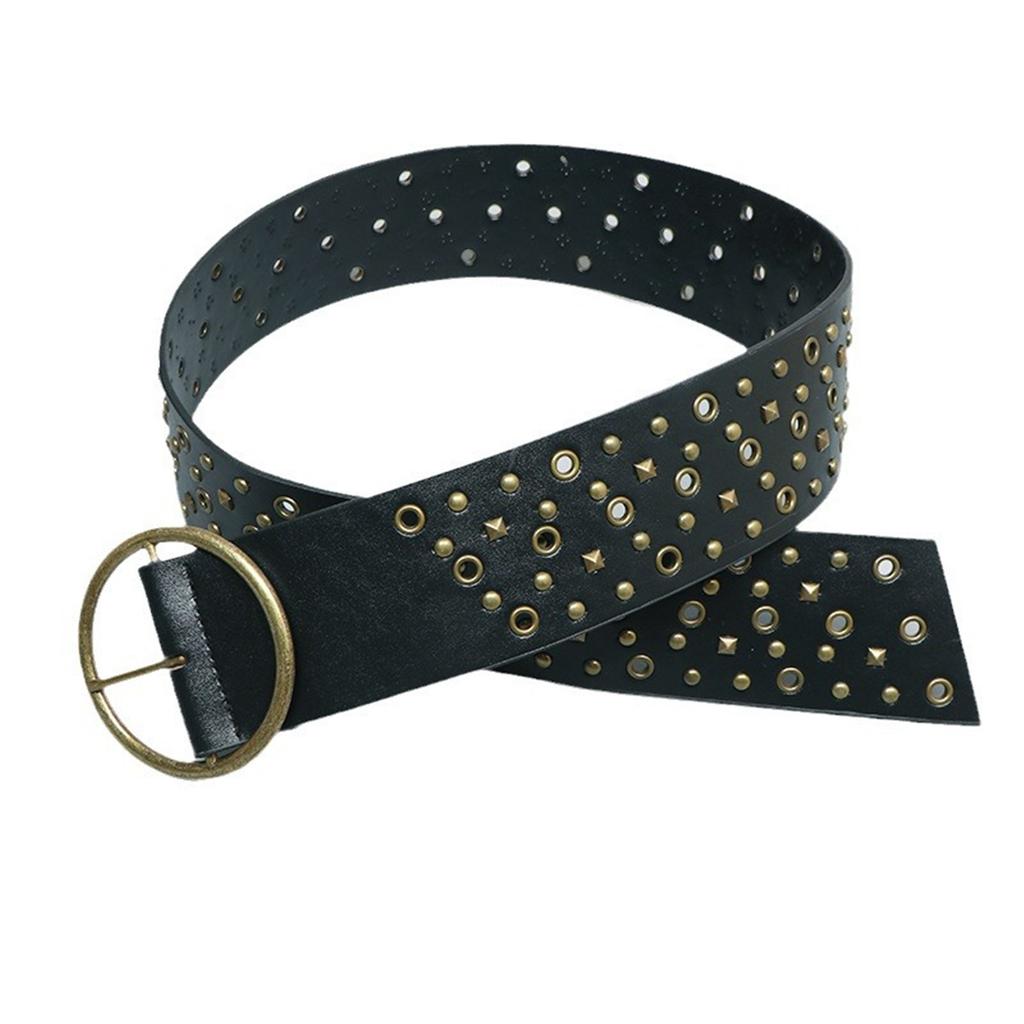 PU Leather Waist Belt with Pin Buckle Harajuku Alloy Rivet Waist Belt Woman Girls Jeans Dresses Skirt Coat Waistband