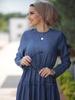 A1325 Arabian Washed Denim Long Dress with Drawstring Waist and Spliced Long Sleeves