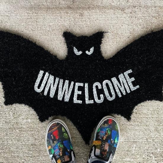 Halloween Floor Mat Gothic Ghost Skull Door Mat Spooky Unwelcome Bat Doormat for Front Door Entrance Kitchen Decoration