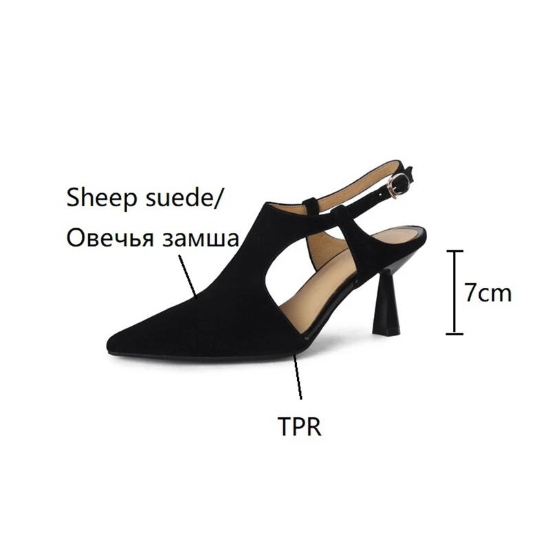 Fashion NEW Summer Women Sandals Pointed Toe Thin Heel Shoes Sexy High Heels Elegant Sheep Suede Leather Shoes for Women Party Shoes