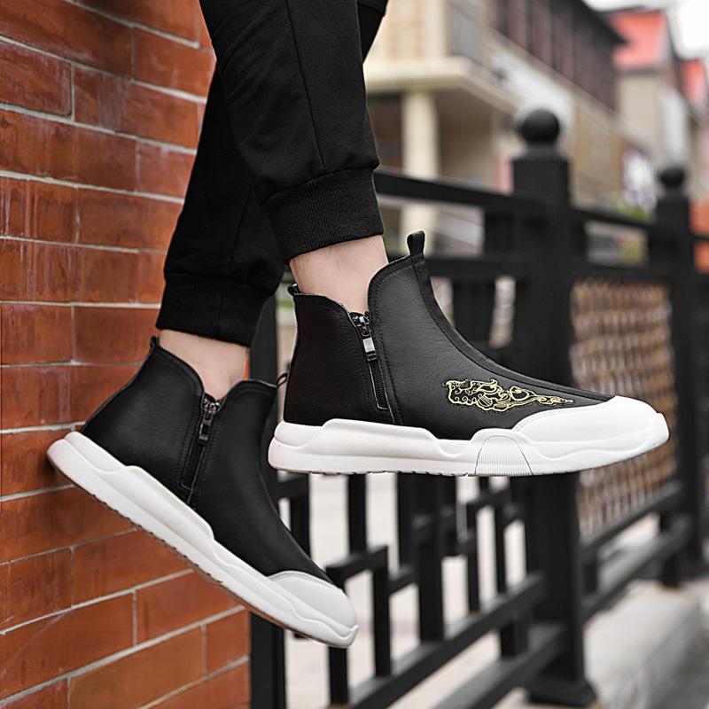 Marke Herren China-Chic Kurzstiefel Winter Herren Erste Schicht Rindsleder Seitenreißverschluss Bequem Warm Mid Top Board Schuhe