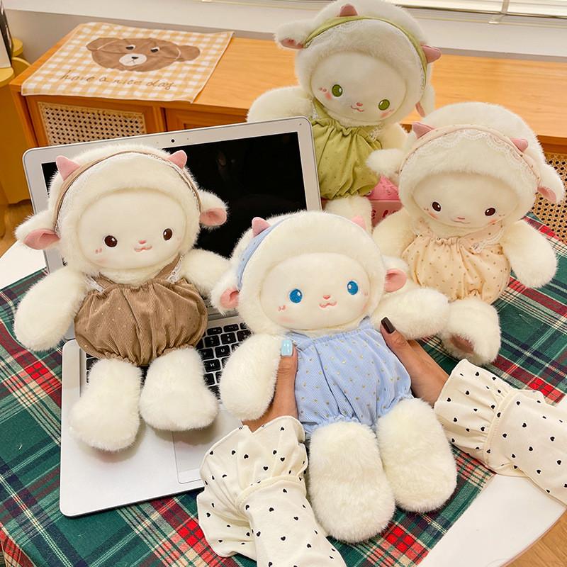 Plush Sheep Toy With Dot Patterned Clothing Decor For Kids Birthday Gift