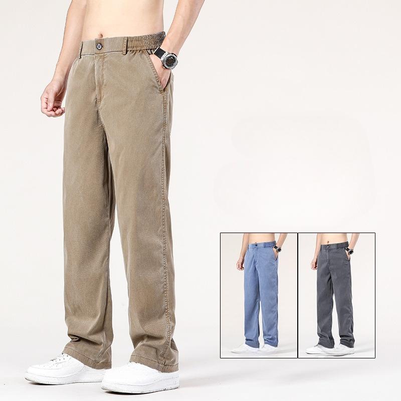Summer Jeans Men's Classic Thin Lyocell Fabric Straight Casual Pants Soft Denim Trousers Coffee Blue Gray