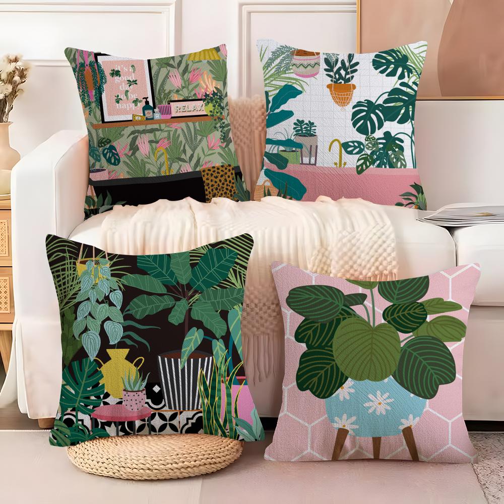 Botanical House Cushion Cover Soft Plush Fabric DoubleSided Printed Sofa Cushion Cover for All Seasons Home Decor Gift