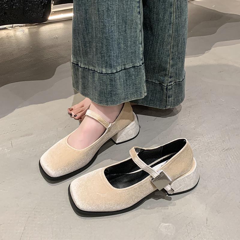 Fashion Spring Autumn Women's Luxury Mary Jane Shoes Square Toe Shallow Buckle Ladies Elegant Sole Ballte Shoes Casual Loafers Shoes