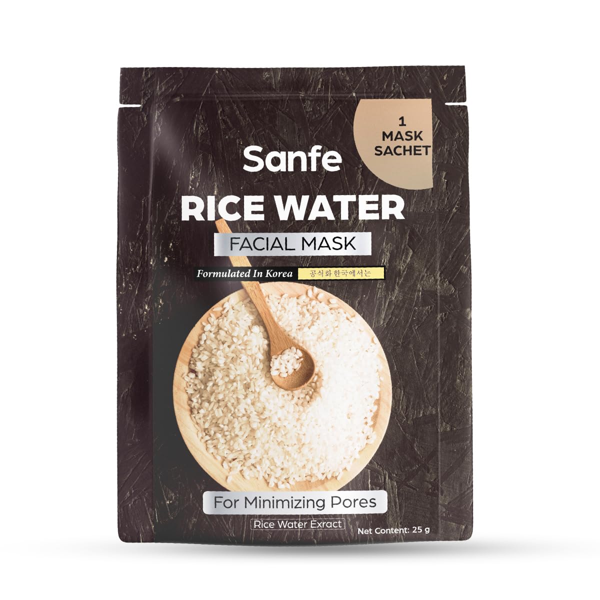 Sanfe Rice Water Facial Mask, Korean Sheet Mask with Rice Water Extract, Minimizes Pores, Refines Skin Texture, Brightening and Hydrating, 25g, 1 C