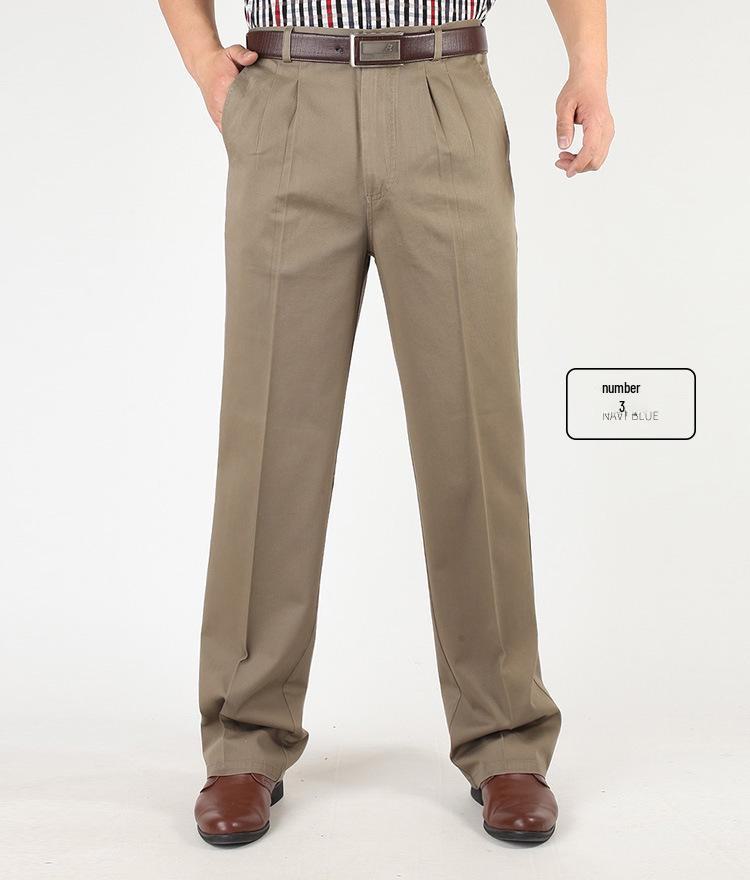 Men’s High Waist Cotton Pleated Loose-Fit Pants for Spring & Autumn