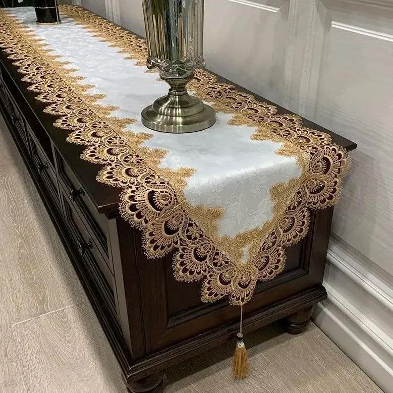 Tv Cabinet Lace Tablecloth  Embroidered Tassel Dining Table Flag Shoe Cabinet Long Striptransparent Yarn Dust Cover Cloth
