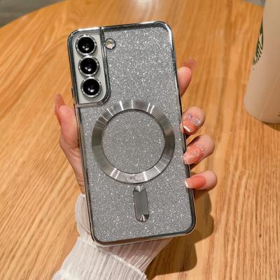 Placcatura Bling Glitter per Magsafe Custodia trasparente per Samsung S23 S22 Ultra S21 FE S20 Plus Custodia morbida per paraurti di ricarica wireless magnetica
