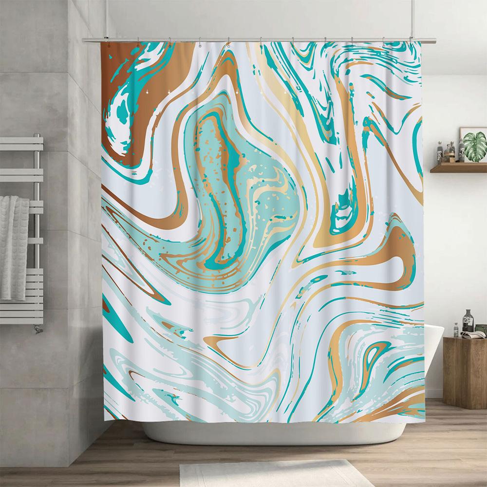 Modern Marble Shower Curtain Set Waterproof Fabric with Hook Rings for Bathroom Decor Various Colors Available