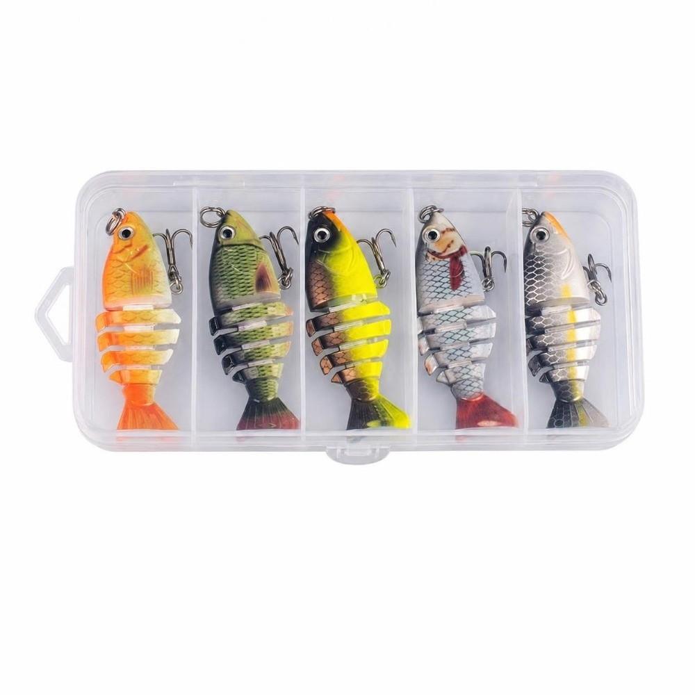 5PCS with Treble Hooks Jointed Swimbaits 6 Segment Artificial Fishing Lures Saltwater Fishing