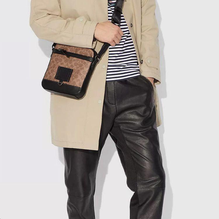 New COACH Rivington Monogram Canvas With Leather Shoulder Bag, Crossbody Bag Small Size Men's Khaki Monogram & Black 40352-JIKHA