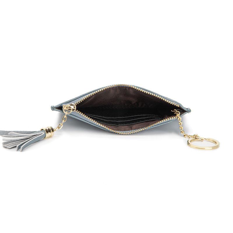 Women First Layer Cowhide Leather Short Coin Purse with Zipper and Ring Key - Mini Thin and Snake