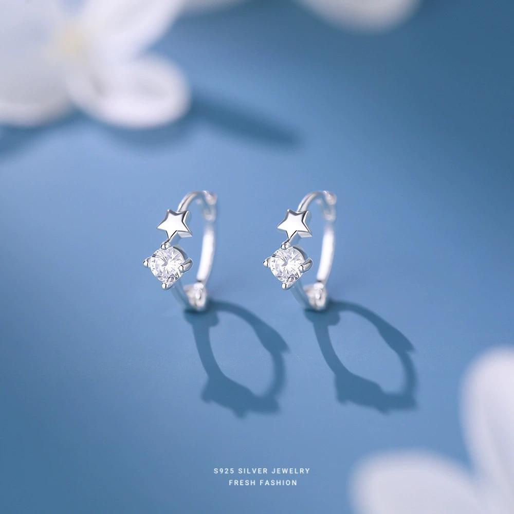 S925 Sterling Silver Geometric Style Ear Cuff Women's Flashy Zircon Star Earrings Hoop Earrings for Women Jewelry YB-XY-171