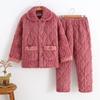 Pijama Matelassada para Mãe Três Camadas Espesso Fleece Coral Serviço de Casa Conjunto de Pijama Feminino Plus Size