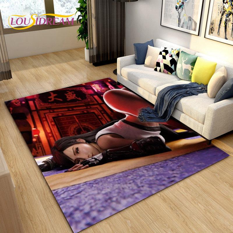 Sexy Girl Lace Tifa Aerith Anime Area Rug,Carpet Rug for Living Room Bedroom Sofa Doormat Decoration, Kids Non-slip Floor Mat 3D