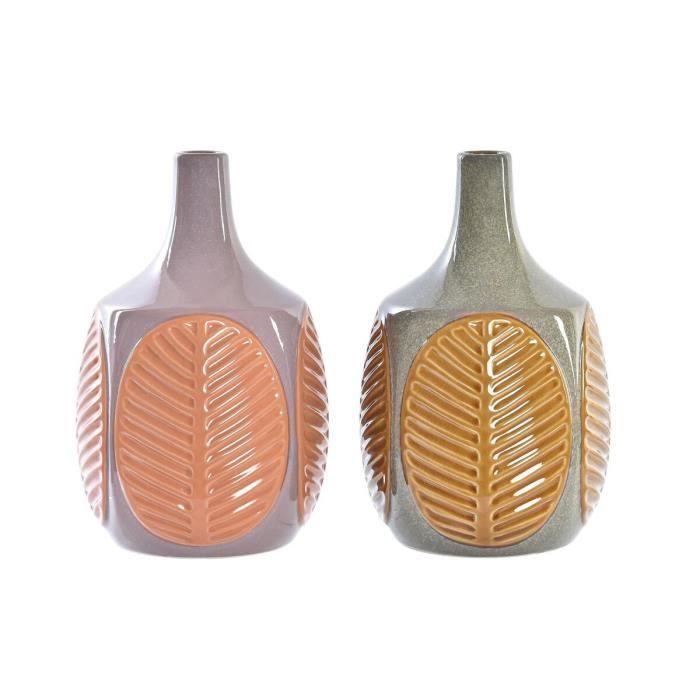 Vase décoratif - Rose marron - Grès - 26 cm - Design original en forme de feuille