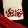 Red Hollow Flower Earrings: Elegant Silver Needle Studs for Women