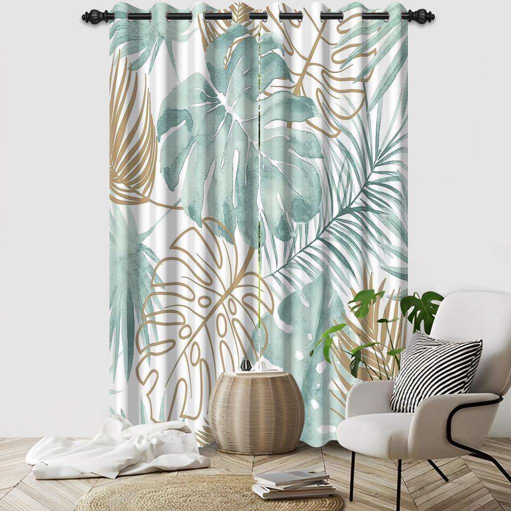 Set Of 2 Botanical Leaf Pattern Curtain Tropical Floral Design Living Room Bedroom Window Hotel Home Textile Drapes Light Blocking For Sitting Made