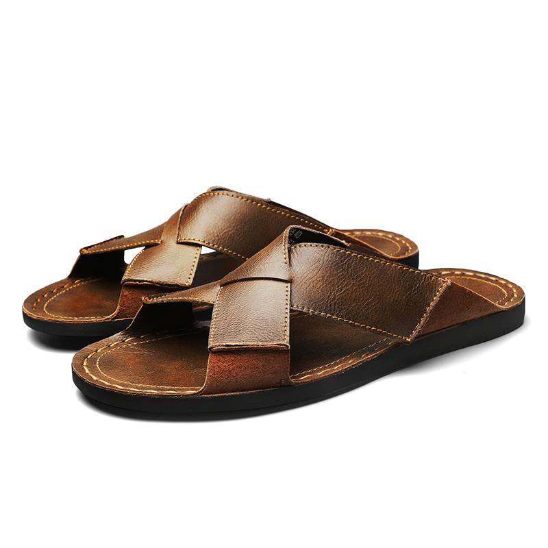 Fashion Mules Outdoor Half Drag Antiskid Simple Lazy Flats Summer Men's Sandals New Slides Flip-flops Lightweight Handmade Men Slippers