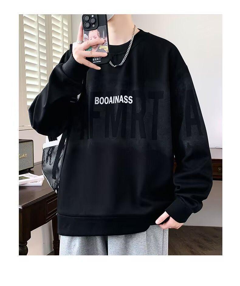 Trendy Men's Letter Print Sweatshirt: Autumn/Spring Round Neck, Long Sleeve, Casual Loose Fit.