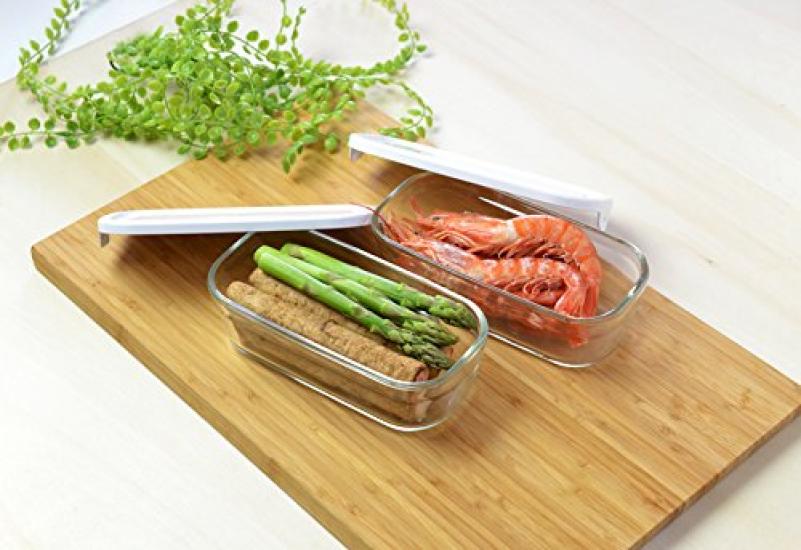 Iwaki Glass Pack Range Box Half White 500ml Set of 2 Stacked Rectangular Packs Set of 2 Heat-Resistant & SKC3246-W2