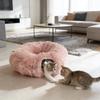 Plush Foldable Donut Cats Tunnel - Warm PV Fleece Cats Cave With Hanging Pom-Pom Toy, Self-Entertaining Pet Hideout & Rest Bed For Cats