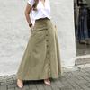 Jupe Midi Élégante Unie Taille Haute pour Femme, Tendance et Pratique avec Poches et Fente Boutonnée sur le Devant Jupe Trapèze, Portable en Toutes Saisons
