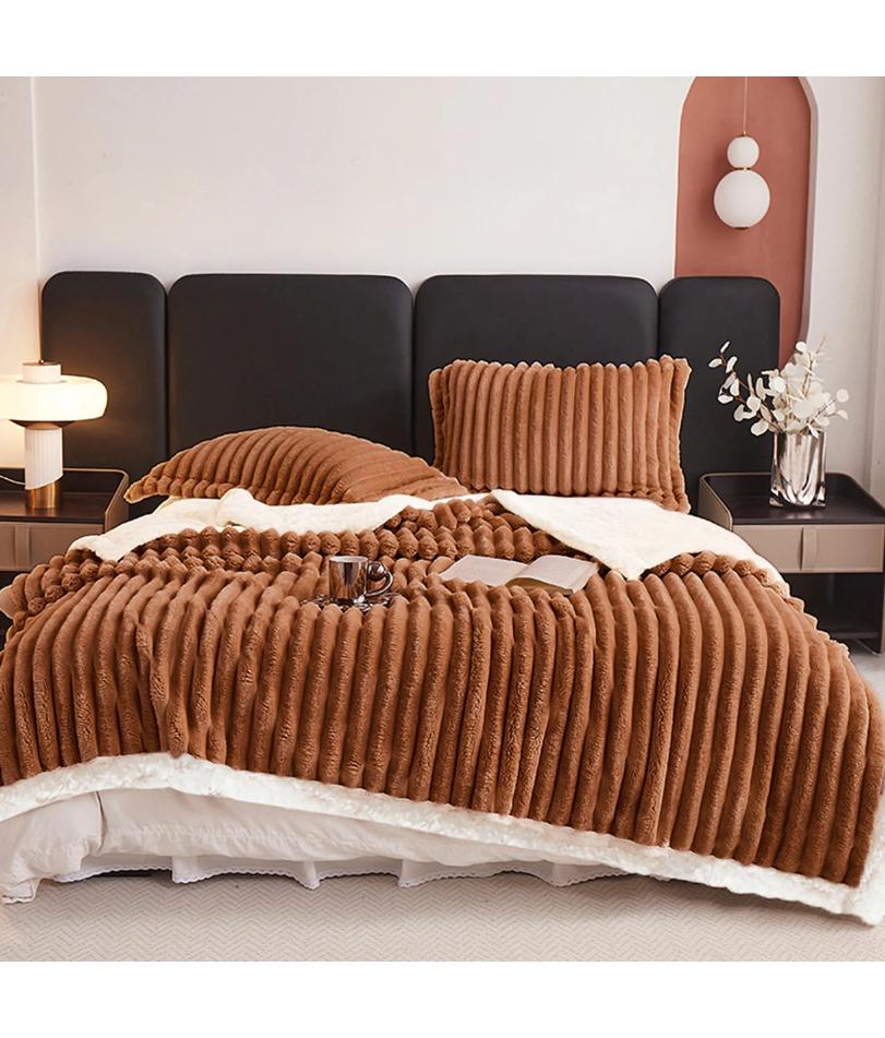 1pc Weighted Fleece Blanket -Soft, Warm, Throw for Bedroom, Living Room, Student Dormitory, Car, Sofa,8lbs With Sherpa