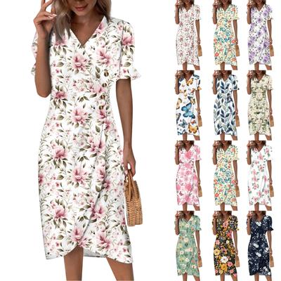 Sukienki plażowe dla kobiet Wiosna lato Elegancka, kopertowa sukienka z dekoltem w kształcie litery V, kwiecista sukienka Boho, zwiewna, marszczona, hawajska sukienka maxi