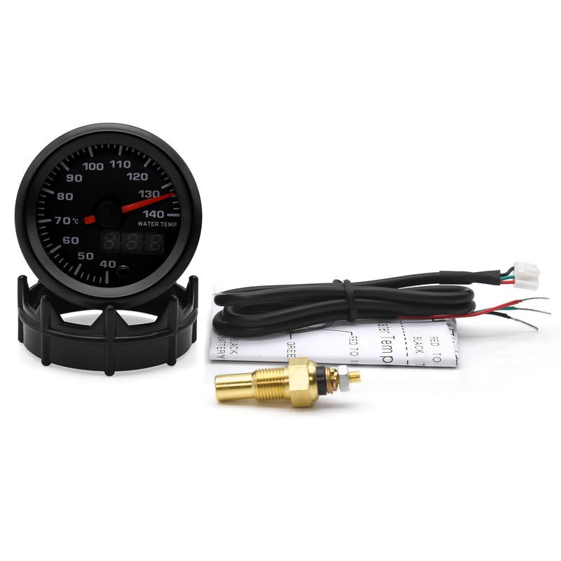 2“ 52mm Water Temperature Gauge 40-140 Celsius 7 Colors Backlight Water Temp Sensor Joint Pipe Sensor Hose Adapter For 12V Car