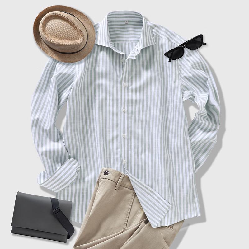 Men s Casual Wrinkle-Free Linen Blend Long Sleeve Shirt L