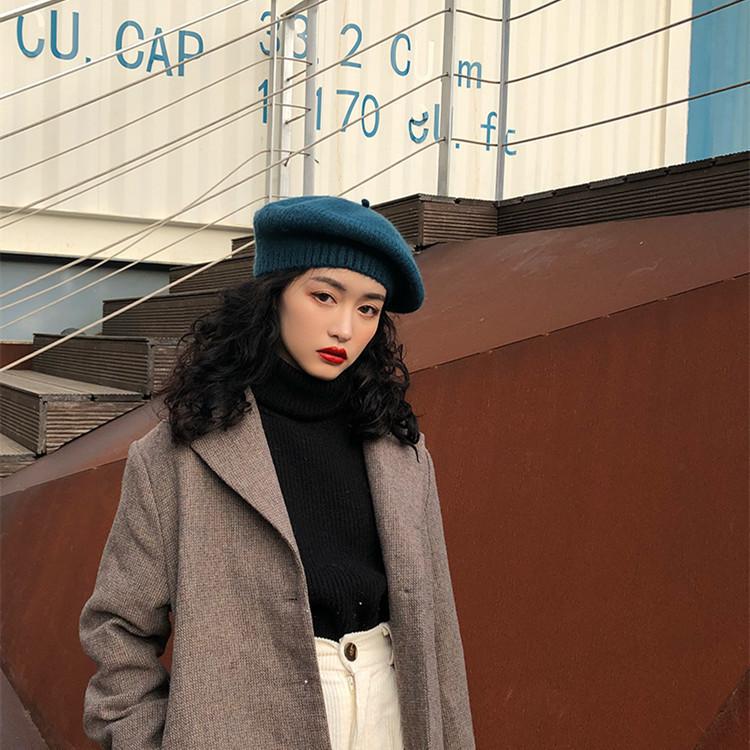 Hat Women's Winter Cashmere Beret Knitted Wool Bud Painter Hat Autumn Retro British Japanese Korean Style Trend