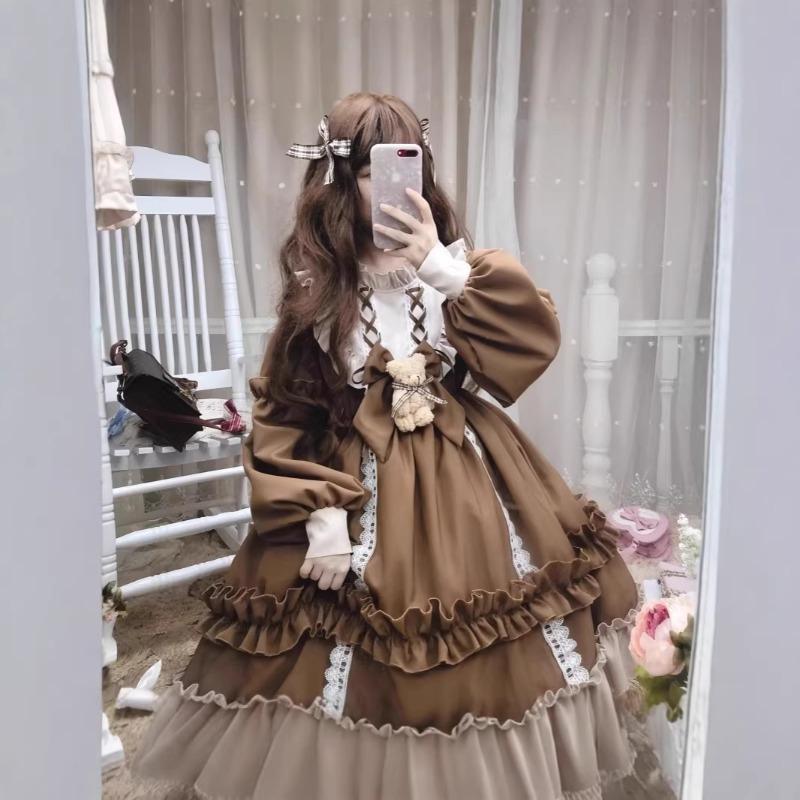 Adult Girl New Cute Sweet Student Long Sleeve Lolita Dress Performance Party Performance Dress
