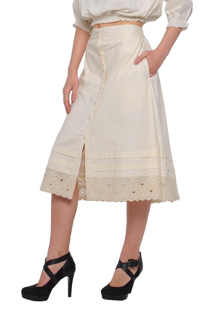 Moomaya Solid Cotton Skirts For Women Button Down A-Line Knee Length Skirts