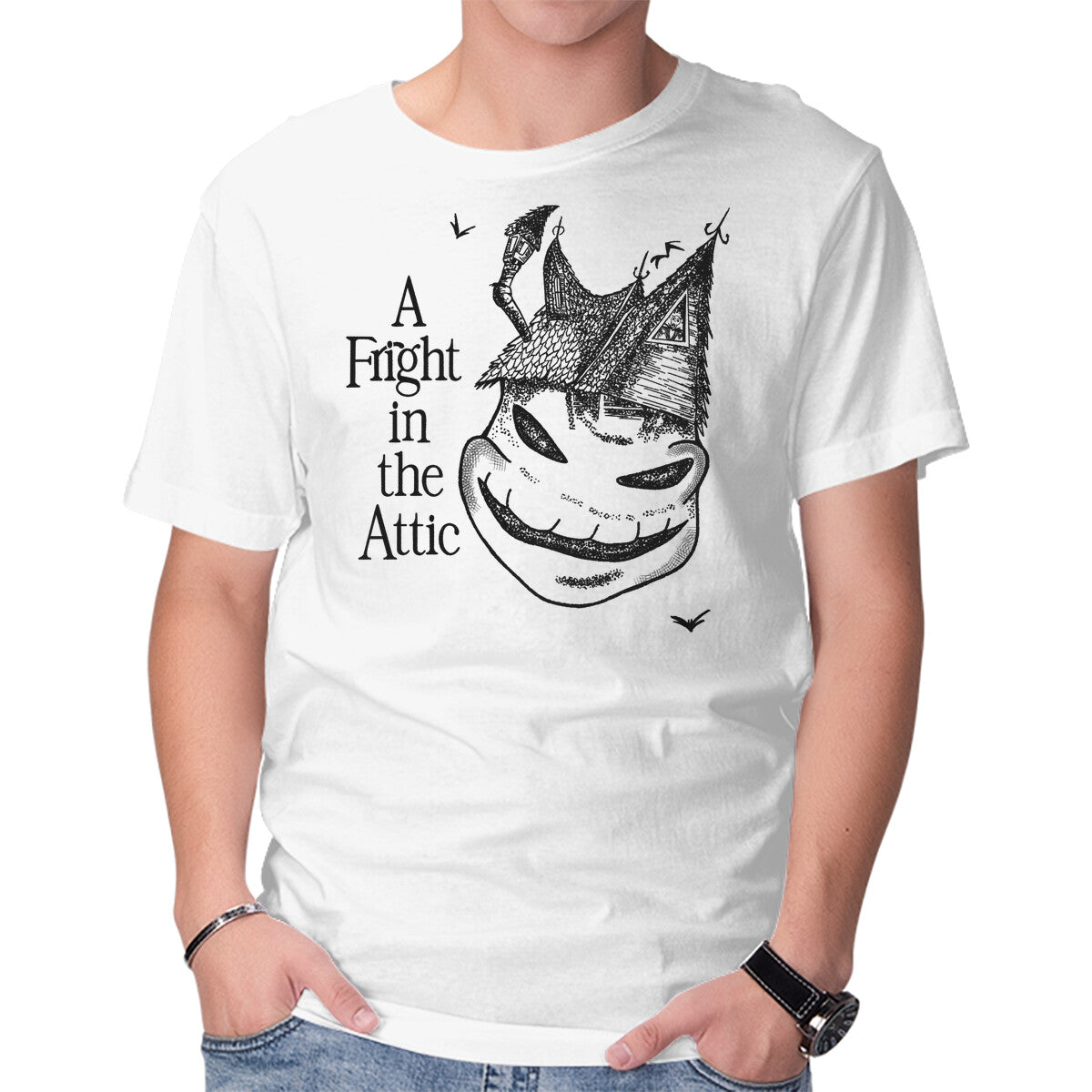 Unisex Crew Neck T-Shirt A Fright In The Attic Graphic Short Sleeve Casual Tee XS