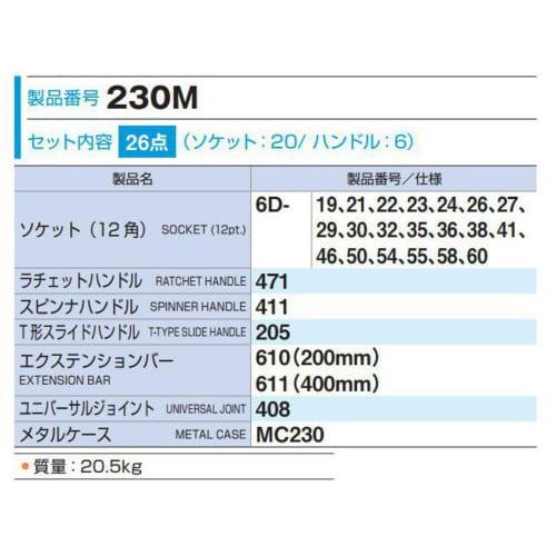 TONE 230M Socket Wrench Set, 19.0mm (3/4") Drive, Silver, Includes 26 Pieces