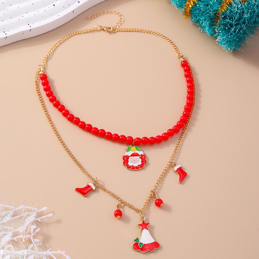 

European & American Christmas Trendy Shoes and Hat Necklace Set - Santa Claus Design