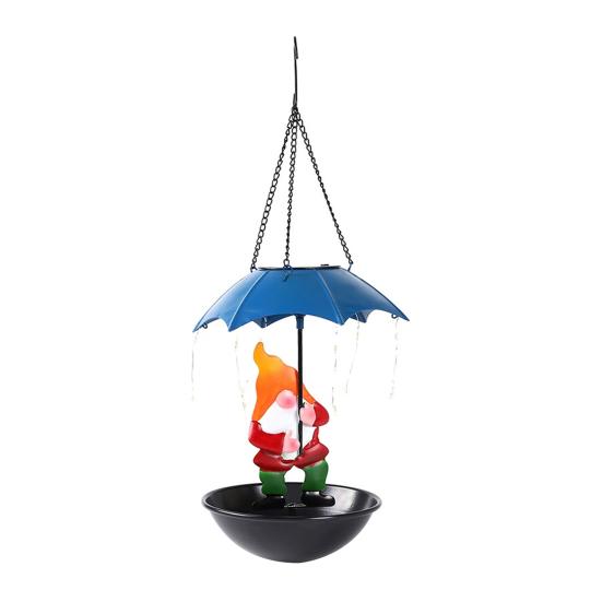 Solar Bird Feeder LED Light Outdoor Bird Feeder Frog or Dwarf Holding Umbrella Bird Feeder for Garden Backyard Decoration